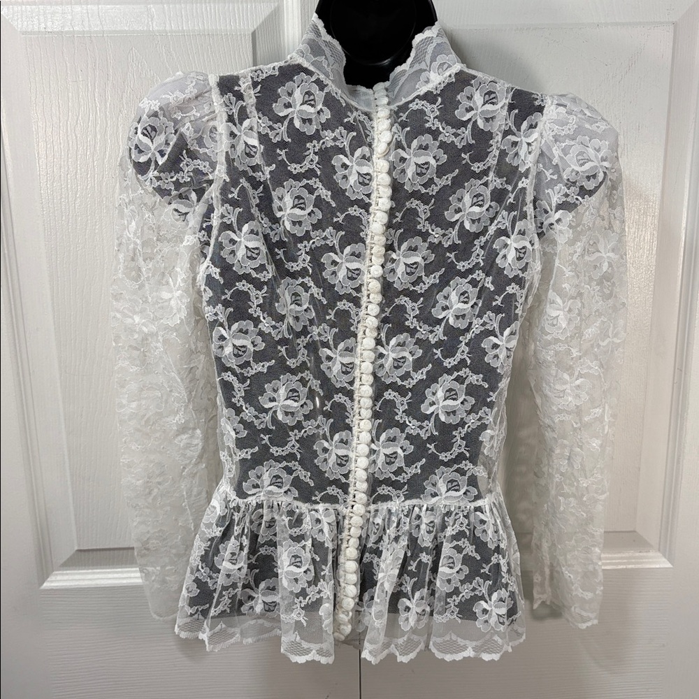 Vintage sheer lace, victorian, romantic cottagecore top - Picture 3 of 9